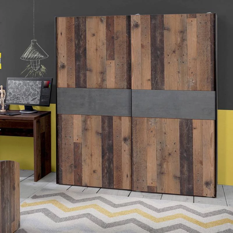 Armoire Effet Bois Vintage Béton Gris 2 Armoire Effet Bois Vintage Béton Gris – Image 2