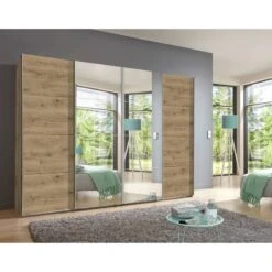 Armoire à Portes Coulissantes Brüssel -Armoire Soldes Boutique schwebetuerenschrank bruessel plankeneiche dekor 300 cm 4 tyrig 2 spiegeltueren 5037632