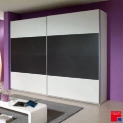Armoire à Portes Coulissantes Quadra I -Armoire Soldes Boutique schwebetuerenschrank quadra alpinweiss grau metallic breite x hoehe 136 x 210 cm 2891130